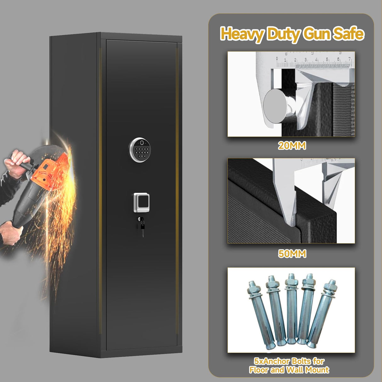 10-12 Gun Safe, Biometric Gun Cabinet for Rifles and Pistols, No Assembly Required, Quick Access Gun Safe with Password and Fingerprint, Large Gun Locker for Home with Removable Shelves&Pistol Pockets BEESTMUEBLE