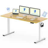 FLEXISPOT 60" Large Height Adjustable Desk, Electric Standing Desk Sit Stand up Desk for Home Office (60x24 inch Maple Desktop + White Frame, 2 Packages) FLEXISPOT