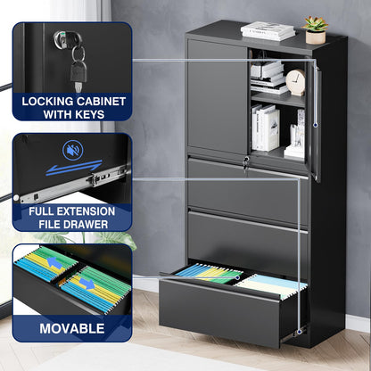 Yizosh Metal Storage Cabinet with 3 Drawers - 71" Steel Lockable File Cabinet for Home Office, Locking Cabinet with 2 Doors and 1 Shelves for Living Room, Pantry, Gym, Commercial Storage - WoodArtSupply