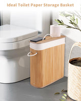WAOHANAZ Bamboo Toilet Paper Storage with Lid & Handel, 8 Gallons (30L), Sturdy Toilet Paper Basket, Organizer for Bathroom, Kitchen, Holder with Storage, Natural WAOHANAZ