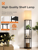 addlon Floor Lamps with Shelves, 4-Tier Modern Shelf Floor Lamp with 3CCT LED Bulb, Display Floor Lamp for Living Room, Bedroom and Office - Black addlon