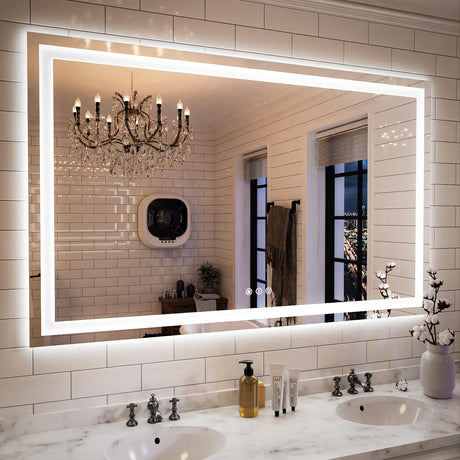 ISKM 55''x36'' LED Bathroom Mirror with Front and Backlit Lighted Bathroom Vanity Mirror for Wall Large Dimmable Wall Mirrors with Anti-Fog, Memory Function, 3 Colors ISKM