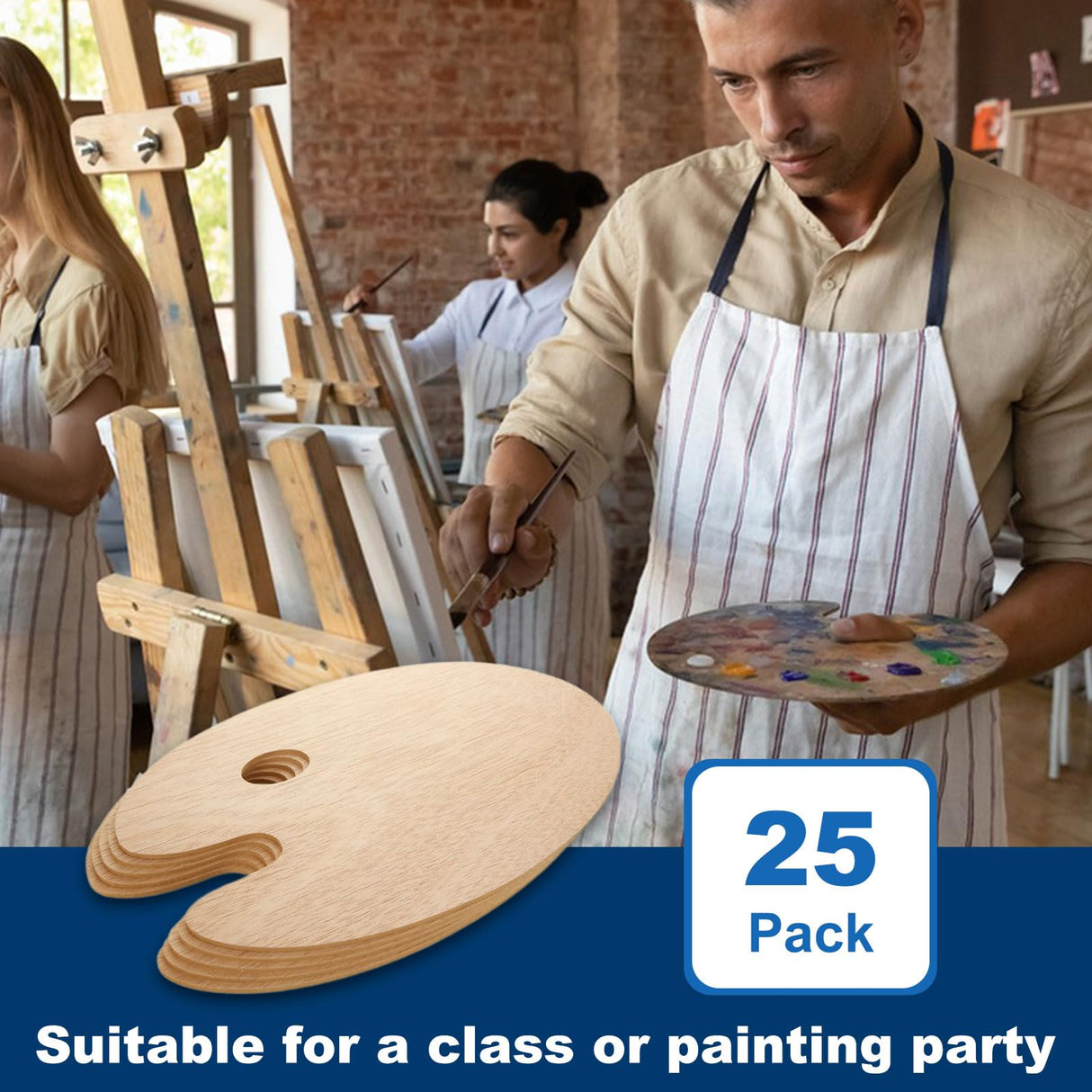 25 Pack Wood Painting Palette, Oil Wooden Paint Palette, Oval-Shaped Artist Painting Palette with Thumb Hole, Art Pallet for Painting (8 x 12 Inches) LOYORTY