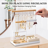 DreamGenius Jewelry Organizer Stand with Velvet Ring Holder, 4 Tier Jewelry Holder Organizer with 15 Hooks for Necklaces and 16 Holes for Earrings, White DreamGenius