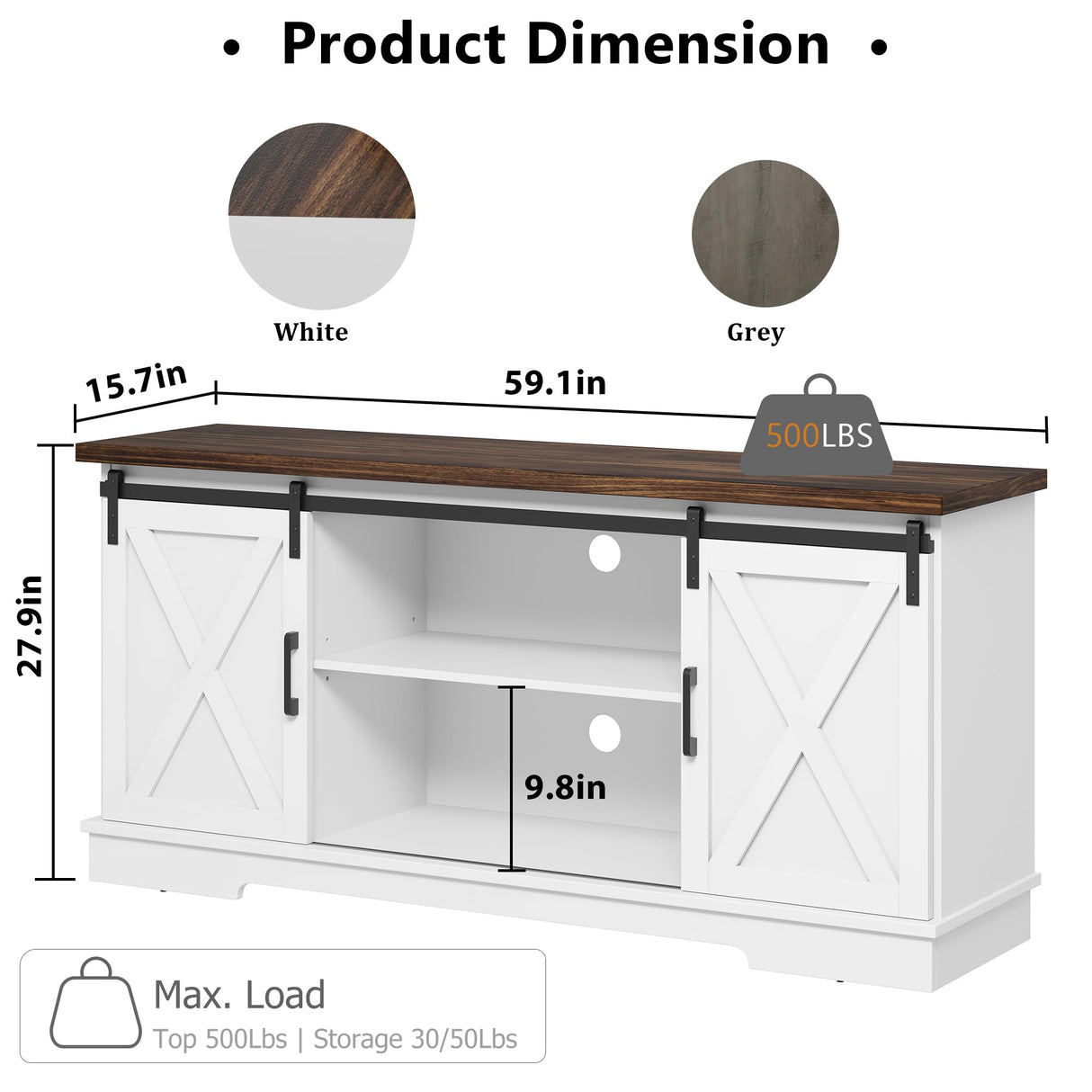 IDEALHOUSE Farmhouse Tv Stand for 65 Inch TVs, Entertainment Center with Sliding Barn Doors and Adjustable Shelf, Modern Storage Media TV Console TV Stand Table for Living Room, Bedroom, White IDEALHOUSE