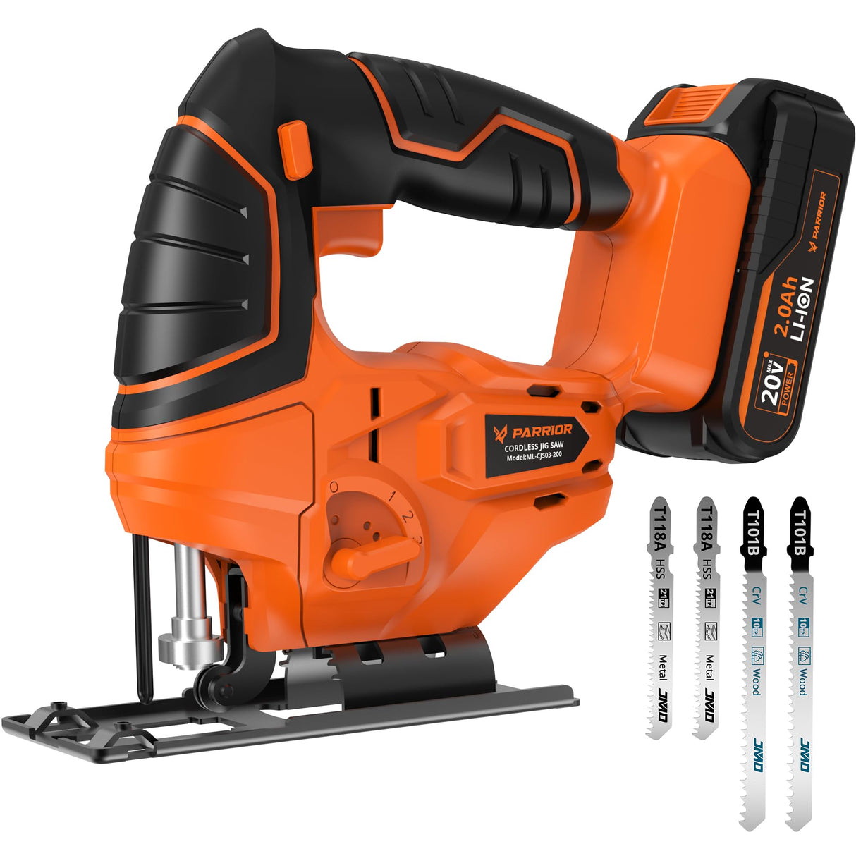 Parrior Cordless Jig Saw, 20V Electric Jigsaw with 2.0AH Battery and Charger Max Cutting Depth of Wood and Metal 80mm/5mm, 2700RPM, Jigsaw Tool Kit for Wood, Metal and Plastic Cutting PARRIOR