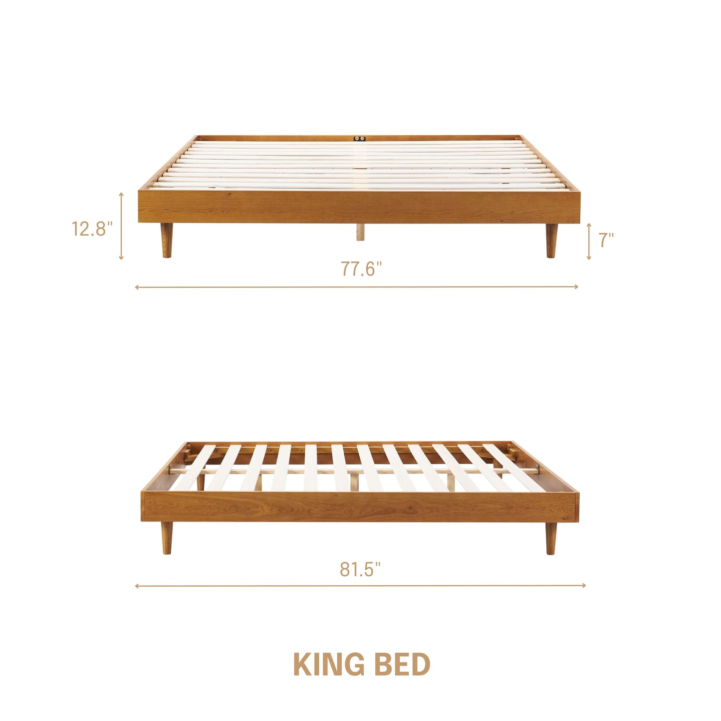 NTC Rustic Oak King Bed Frame – Solid Oak & Rubber Wood, Silent Slats, Effortless Assembly - WoodArtSupply