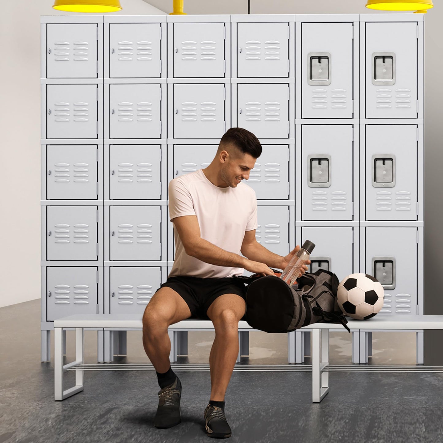 INTERGREAT Lockers for Employees, School, Office, Gym, 3 Door Metal Storage Locker Cabinet, Tall Steel Work Locker for Students, Triple Tier Grey - WoodArtSupply