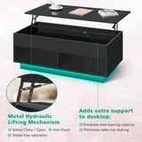 HOMMPA 40" Modern LED Coffee Table with Storage for Living Room, Lift Top Coffee Table with 2 Shelves, High Glossy Wooden Dining Table, Multifunctional Furniture for Bedroom Home Office, Black HOMMPA