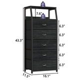 Furnulem Black Dresser with 5 Drawers, Vertical Storage Tower Fabric Dresser for Bedroom, Hallway, Entryway, Nursery, Closet Organizer, Nightstand Bedside Table Furniture, Sturdy Steel Frame, Wood Top Furnulem