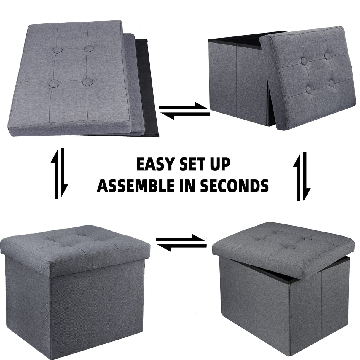 Hamgtrion Ottoman Storage Ottoman Collapsible Ottoman with Storage Foot Rest Small Ottoman Foot Stools Grey L17W13H13inches Hamgtrion