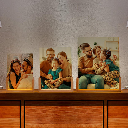 PYD Life 4 Pack Sublimation Night Lights Blanks LED Glass Photo Frames Panels White 5" x 7" with Warm Light,with Wood Stand for Heat Press Machine Printing