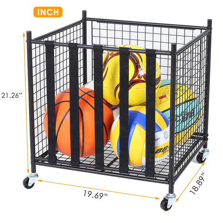 Snail Sports Ball Storage Rolling Cart Lockable Sports Ball Storage Rack with Elastic Straps, Stackable Ball Cage for Garage Storage Organizer, Compact Size But Functional, Matt Black Snail