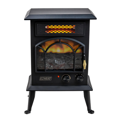 EZ-HEAT Electric Fireplace Space Heater with Flame Effect, Adjustable Thermostat, Dual Heat Settings, and Overheat Protection, MT1288