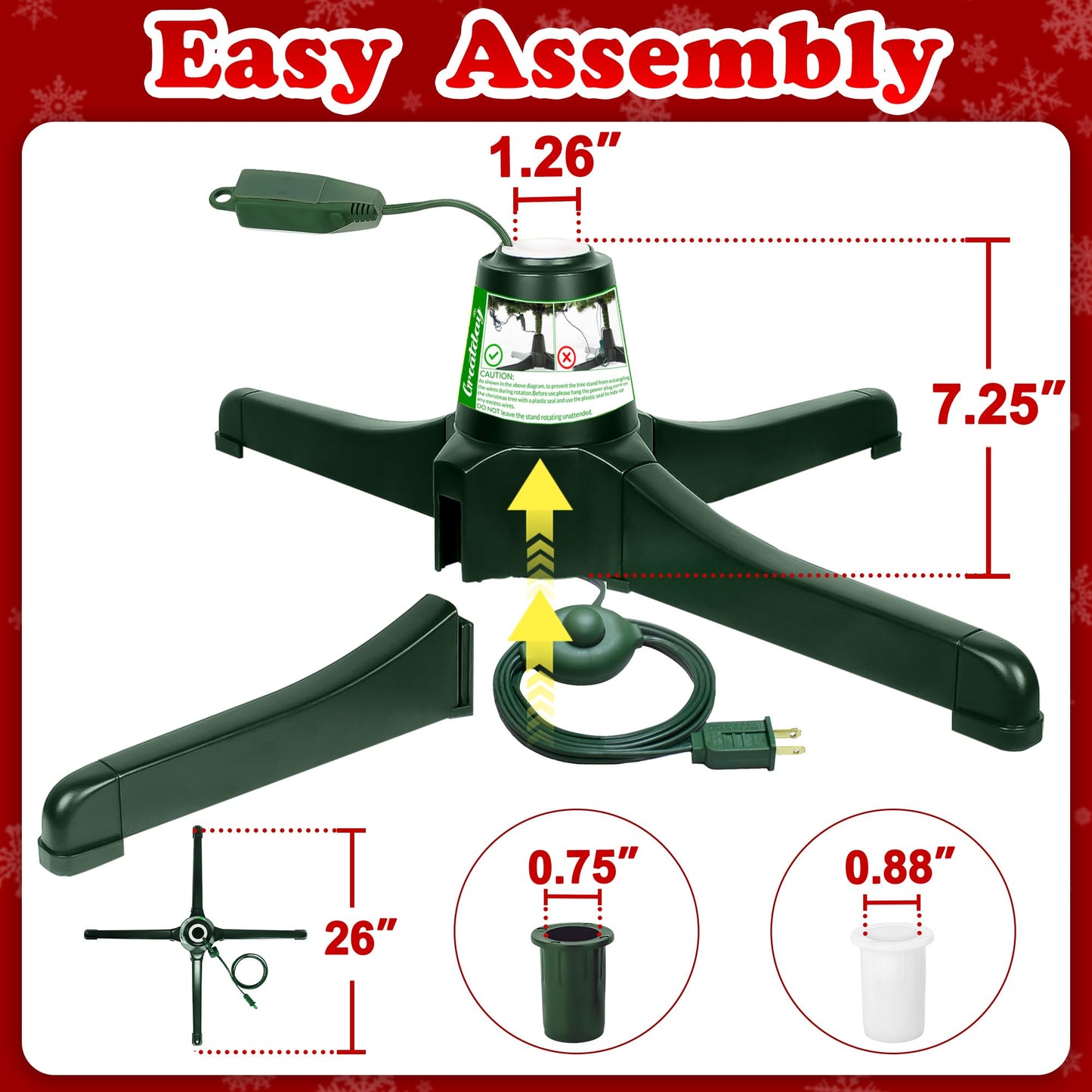 GREATDAY Rotating Christmas Tree Stand with Foot Switch,360-Degree Rotating Christmas Tree Stand,Up to 7.5ft and 80 pounds Artificial Tree,with 3 Settings Trunk Diameter