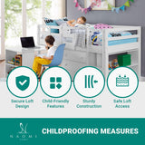 Naomi Home Twin Size Loft Bed with Storage, Desk, Cabinet Ladder, Low Study Pine Wood for Kids, Safety Guard Rails, Bookcase Shelf, White Naomi Home