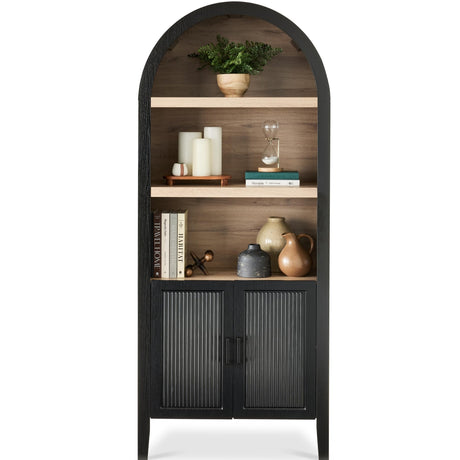 Best Choice Products 72in Tall Arched Pantry Cabinet w/Doors, 5-Tier Bookshelf, Armoire, Hutch, Bookcase, Storage Cabinet w/Adjustable Shelves - Black Oak Best Choice Products