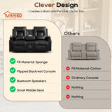 URRED Manual Reclining Loveseat Sofa with Console, Double Recliner RV Couch with Bluetooth Speakers, USB & Power Outlet, Cup Holders, Pillow and Side Pocket, for Home Theater, Faux Leather, Black URRED