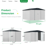 ACOJOY 10'x10' Shed, Large Metal Storage Sheds & Outdoor Clearance, Steel Backyard Shed with Lockable Doors, Utility and Tool Storage for Garden, Patio, Outside Use in White AECOJOY