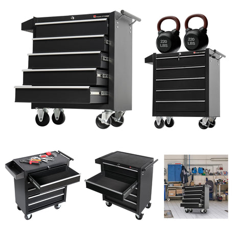 TANKSTORM Tool Chest Heavy Duty Cart Steel Rolling Tool Box 5 Drawer Cart (TZ35-BK) TANKSTORM