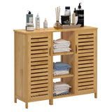 Stylish 39.3 inch Bamboo Bathroom Storage Cabinet with 2 Doors and 3-Tier Open Shelf by sogesfurniture sogesfurniture