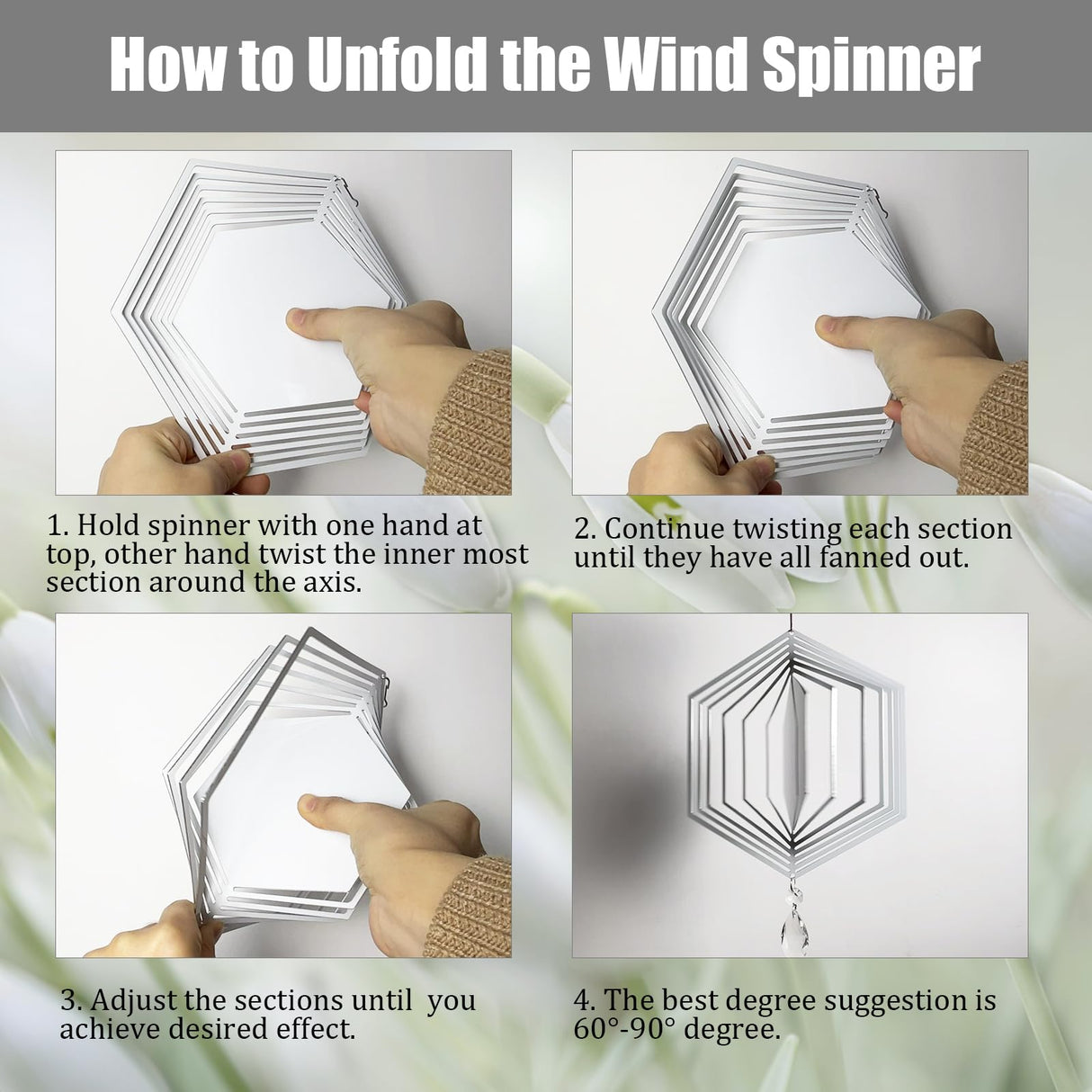 4Pack 8inch Sublimation Wind Spinner Blanks 3D Aluminum Metal Wind Sculpture Kinetic Spinners for Yard and Garden Indoor Art Ornaments Hanging Decoration (Hexagon) WindMage