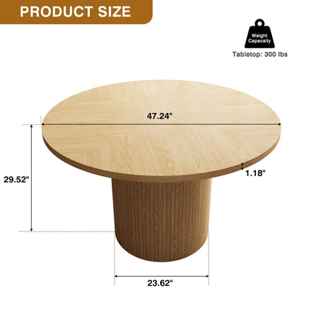 47 Inch Round Dining Table, Farmhouse Fluted Dining Kitchen Table, Modern Wood Small Circle Dining Table for Kitchen Living Room, Natural PHOYAL