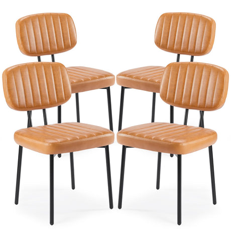 Sweetcrispy Dining Chairs Set of 4, Upholstered Mid Century Modern Kitchen Dining Room Accent Chairs with Faux Leather Cushion Seat & Metal Legs for Kitchen, Living Room - Brown Sweetcrispy