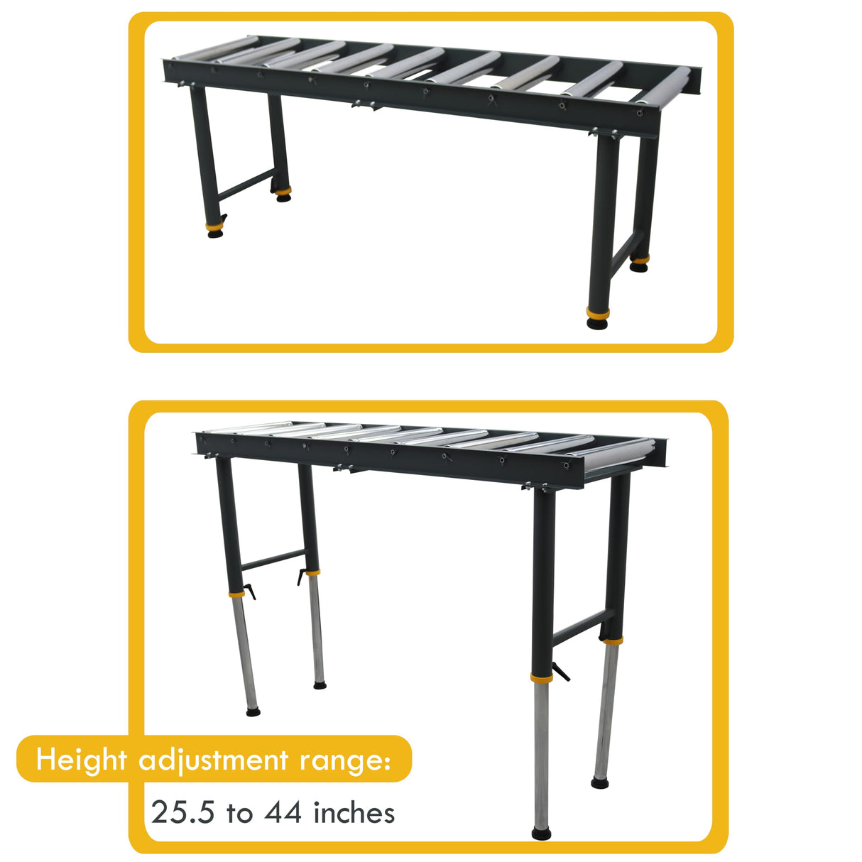 TECHTONGDA 9 Rolls Conveyor Roller Stand Adjustable Height 440LBS 65 Inch Length 18.5 Inch Width with 2.3 Inch Rollers Diameter Stainless Steel Silver TECHTONGDA