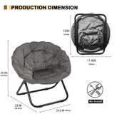 Folding Saucer Chair, Lazy Moon Chair with Metal Frame, Comfy Bedroom Chairs for Bedroom, Living Room, Study Grey JC Grezone