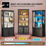 Lareth Display Cabinet with Glass Doors, 69 in Tall Bookcase with LED Lights, Curio Storage Cabinet|Kitchen Pantry Cabinet, 5 Tier Glass Display Case for Living Room, Home Office, Black Lareth