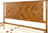 Bme Vivian 14 Inch Rustic Golden Brown Deluxe King Bed Frame with Herringbone Headboard Bme