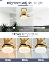 YOUKAIN Ceiling Fans with Lights, 52 inch Low Profile Ceiling fan with Remote Control and App Control, Flush Mount, Reversible, Dimmable, Gold Ceiling Fan for Bedroom, Indoor/Outdoor Use, 52-YJ865-GD YOUKAIN