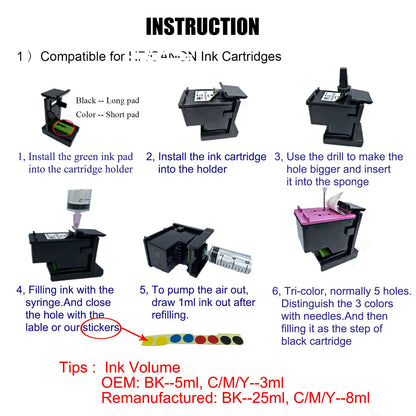 COCADEEX 500ml Ink Refill Kit Compatible with Printer Ink Cartridges 67XL 65XL 64XL 63XL 62XL 664XL 662XL 61XL 60XL 21XL 22XL 56XL 57XL 58XL 901XL 667XL 67 65 664 662 61 60 56 57 58 901