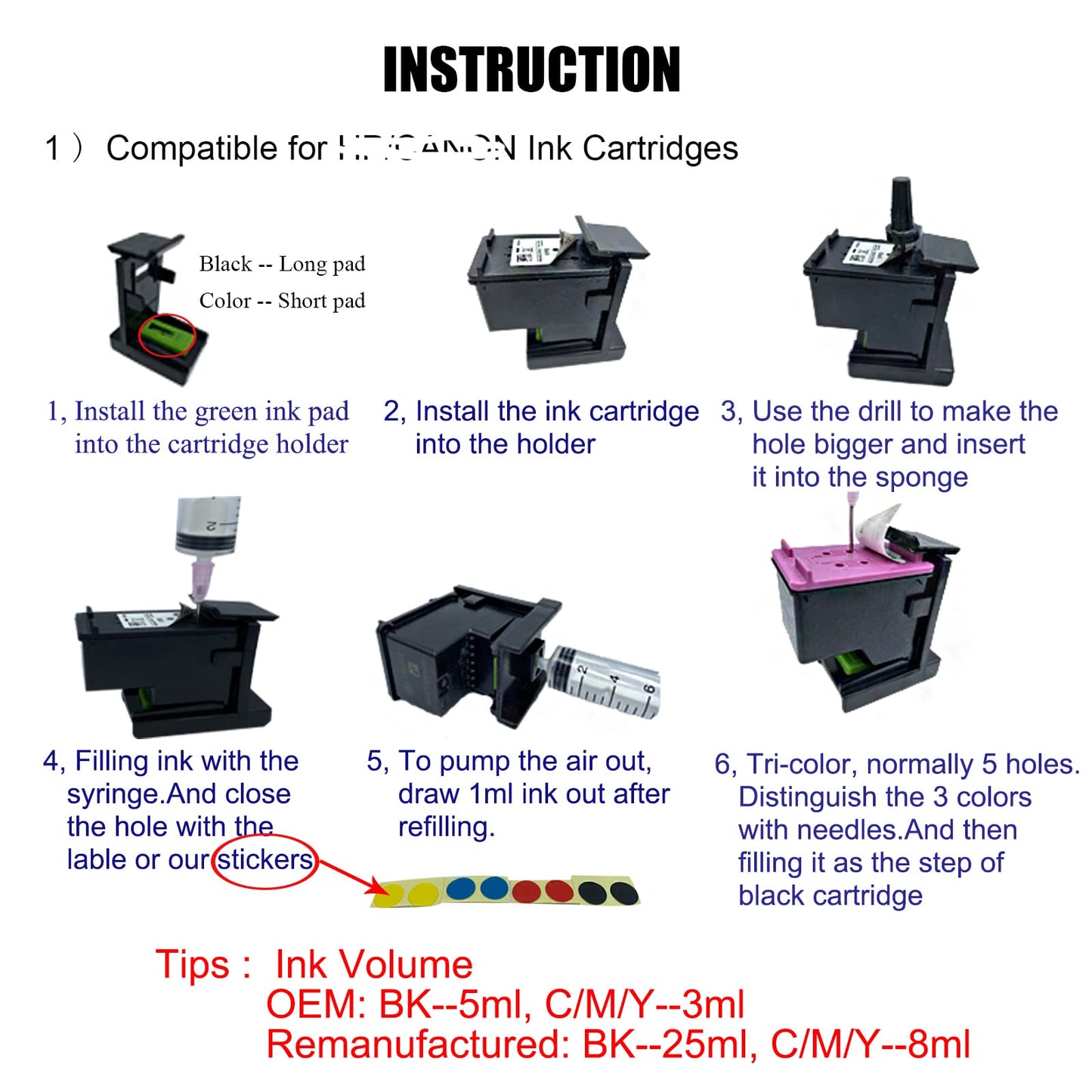 COCADEEX 500ml Ink Refill Kit Compatible with Ink Cartridges 67XL 65XL 64XL 63XL 62XL 67 65 64 63 62