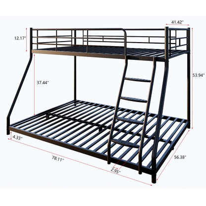 PVWIIK Bunk Beds Twin Over Full Size for Teens Adults Dorm Bedroom Guest Room,Heavy Duty Bunk Beds with Ladder and Full Length Guardrail,No Box Spring Needed, Black