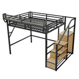 Duxelifin Queen Size Loft Bed with Staircase, Metal Loft Beds with Storage Shelves & Wardrobe, High Lofted Bed Frame, loft Tall Bed for Boys Girls and Teens, No Box Spring Needed (Black) Duxelifin
