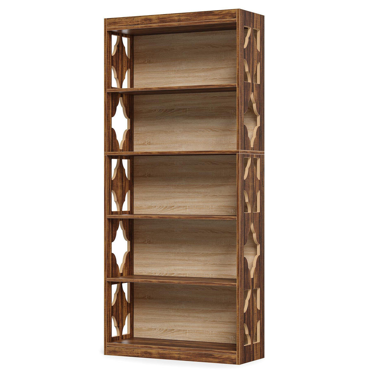 LITTLE TREE 69.9" Vintage Bookshelf, 5-Tier Tall Bookshelves, Cutout Design Vertical Bookcase, Freestanding Storage Display Shelf for Living Room, Bedroom, Study, Office, 1 Pack LITTLE TREE