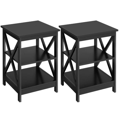 Yaheetech 3 Tier End Tables with Shelves, Wooden X-Design Sofa Chair Side Table Storage Stand, Accent Home Furniture, Set of 2