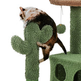 Yaheetech Cactus Cat Tree, 54.5in Tower w/Ramp, Animal-Ear Shaped Perch, Scratching Posts, Platform & Hanging Ball, Multi-Level Condo for Indoor Kittens, Green/Brown Yaheetech