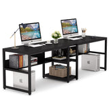Tribesigns Rustic Double Desk with Bookshelf - 78.7 Inch Two-Person Computer Workstation in Black Tribesigns