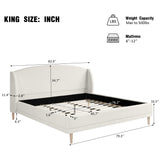 Merax King Size Upholstered Platform Bed, Boucle Fabric and Wingback Headboard, Rounded Corners, White Merax