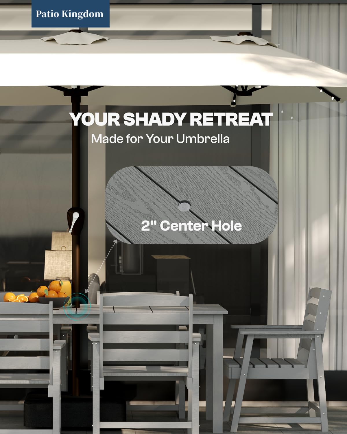 Patio Kingdom 5-Piece Outdoor Dining Set for 4, 75.2'' HDPE Table with Umbrella Hole & Chairs, Weather-Resistant Patio Furniture for Garden, Lawn, or Poolside (Grey) Patio Kingdom