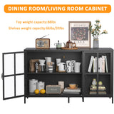GLCHQ Metal Storage Cabinet with Tempered Glass Doors, Display Sideboard Cabinet for Home Office,Dining Room or Kitchen (Black, 3 Doors) GLCHQ