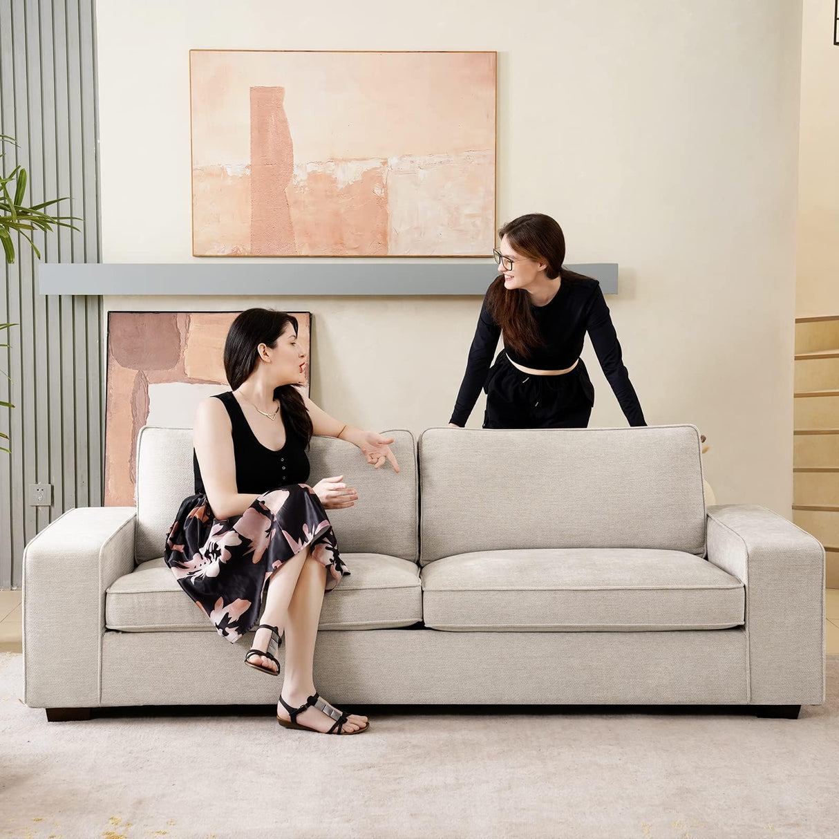 COOSLEEP 88.5" Modern Sofa Couch for Bedroom, Loveseat with Removable Cover, Wide Armrest, Spring Cushions and Solid Wood Frame, Chenille, Easy Assembly for Living Room(Beige) COOSLEEP HOME