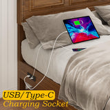 Incyneva Farmhouse Platform Queen Bed Frame Wood with Adjustable Headboard, LED Light and Charging Station, No Box Spring Needed, Noise Free, Geometric Design & Vintage Brown Incyneva