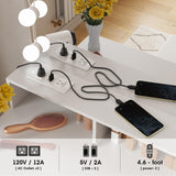 Fameill Vanity with Mirror and Light, Makeup Vanity Desk with 3 Color Lighting, White Vanity with Charging Station and Clothes Hook, Large Vanity Set with Lots Storage, Black Metal Frame Fameill