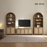 SICOTAS Book Shelf Arched Cabinet Bookshelf Arch 84.2" Tall Bookcase 5 Tier Large Bookshelves with Doors Storage Rattan Boho Wide Book Shelves Case for Living Room Kitchen Office Bedroom Library SICOTAS