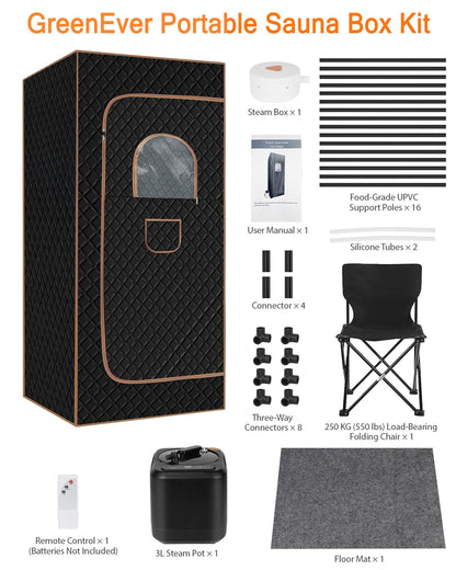 Portable Steam Sauna for Home: Full Body Sauna Box with 3L Steamer, Folding Chair, Home Sauna Tent Even Heating Spa for Women and Men Black & Brown, 35.4" x 35.4" x 70.86"