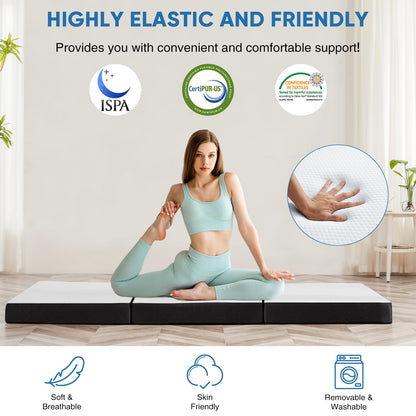 OLIXIS Tri-fold Memory Foam Mattress - 4 Inch Single Size Portable Floor Bed, Foldable Mat for Kids and Adults, Collapsible and Washable Cover with CertiPUR-US Certified, for Travel & Camping & Yoga